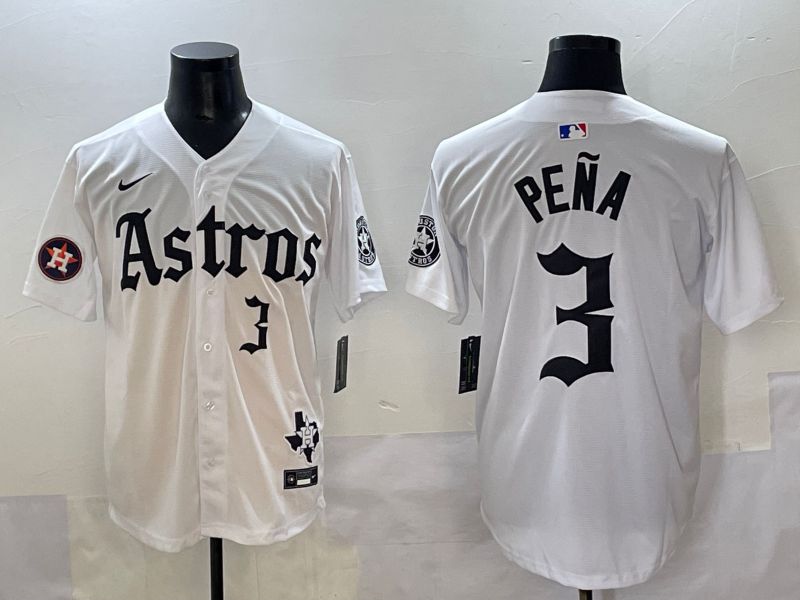Men 2025 Houston Astros #3 Pena White Five generations Joint Name Nike MLB Jersey style 40->houston astros->MLB Jersey